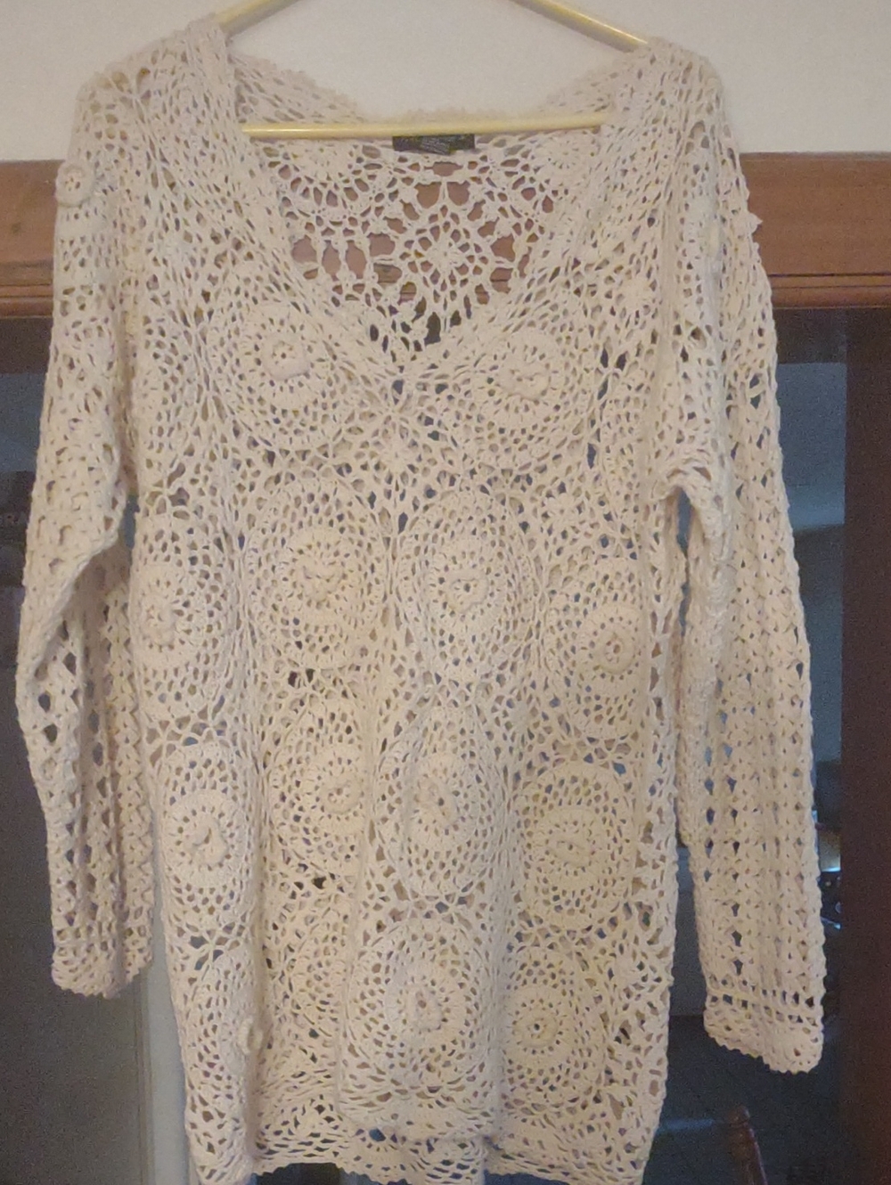 Cream Crochet V-Neck Women’s Sweater